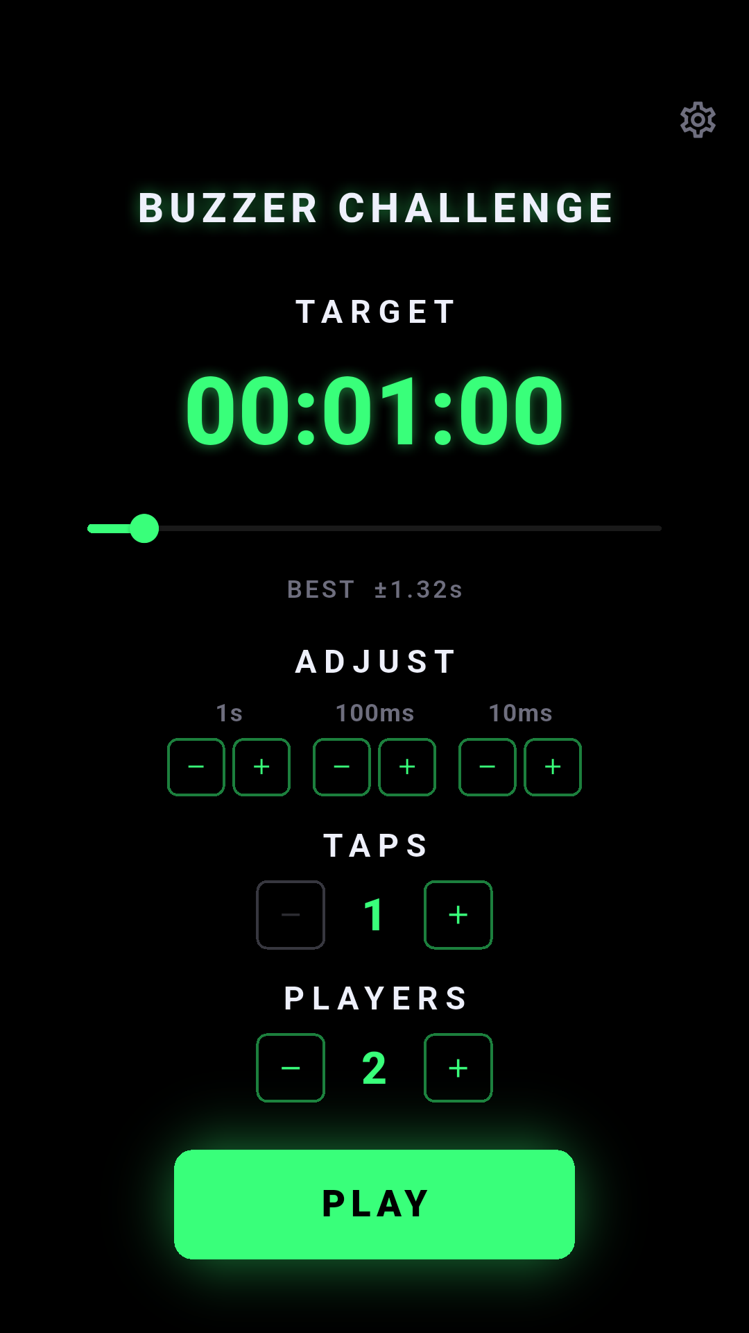 Buzzer Challenge menu screen